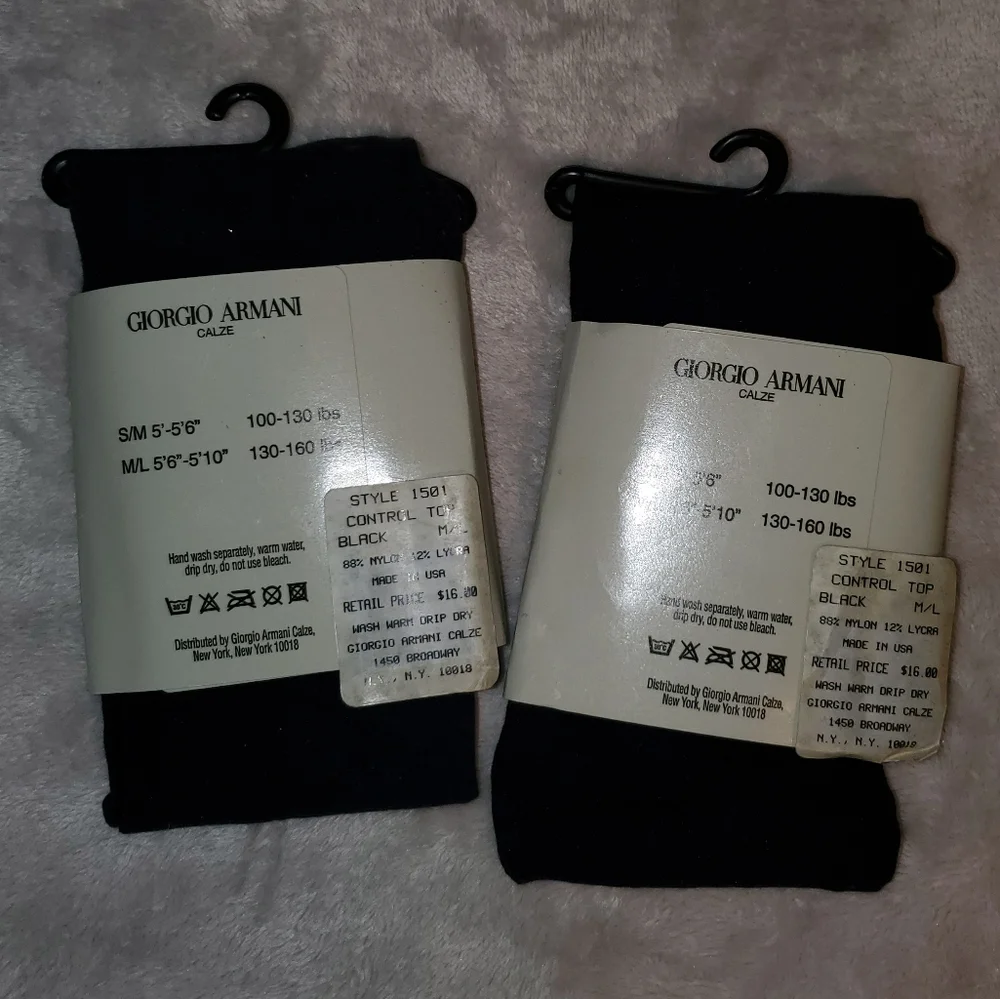 NWT Vintage Giorgio Armani Calze Control Top Black Pantyhose Set (2pc) - Picture 3 of 6